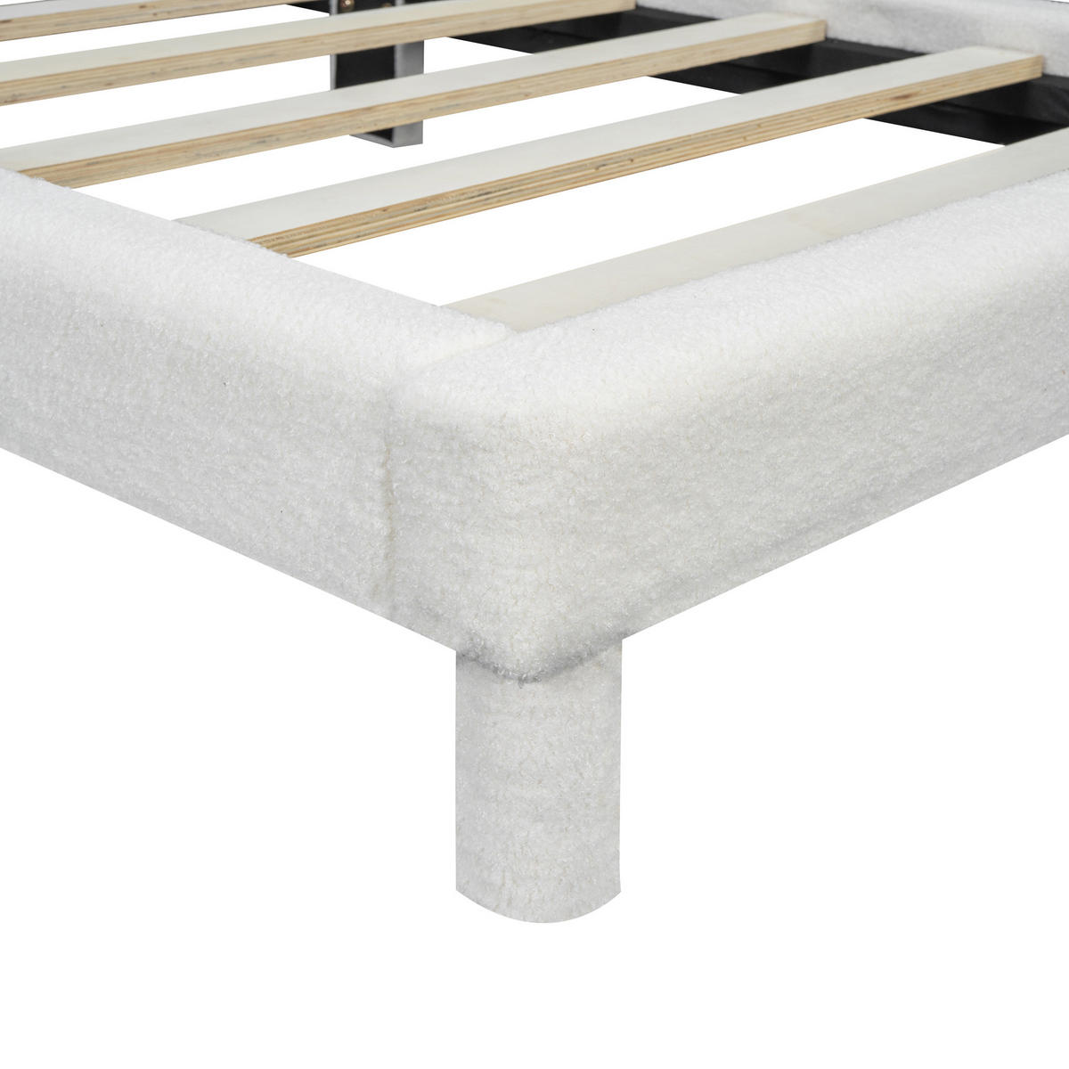 FLACHBETT 90x200cm Weiß gepolstert verstellbares Kopfteil - Weiß, Holz (90/200cm) - FLIEKS