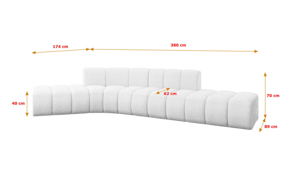 ECKSOFA modulares Sofa Solven-L1 - 380x174x70 cm Weiß - Weiß, Holzwerkstoff/Textil (380/174cm) - ALTDECOR