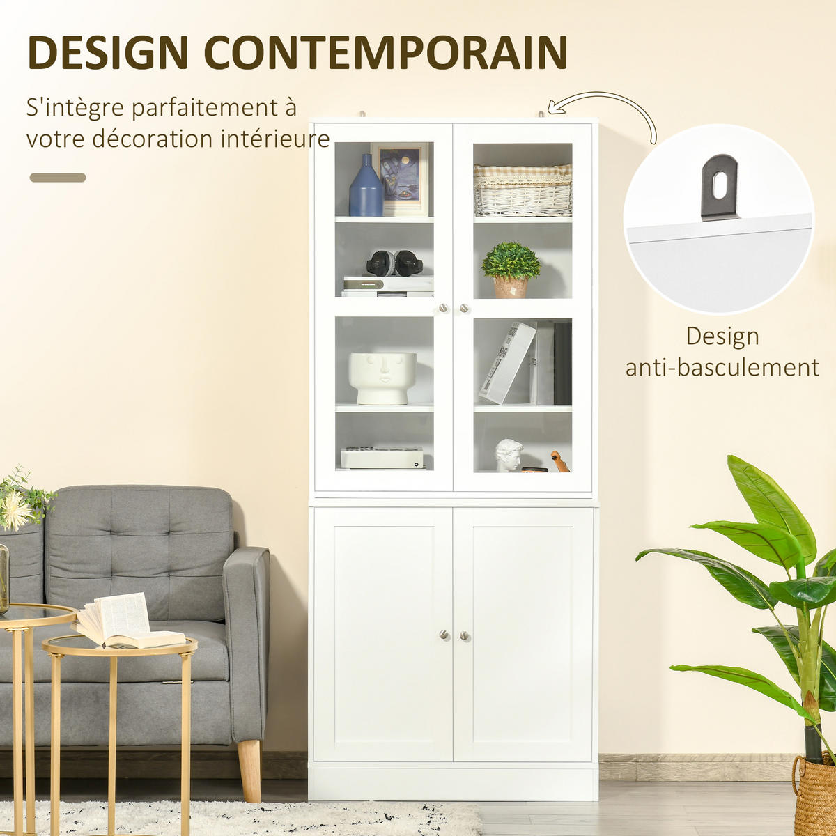 AKTENSCHRANK DE-14415 mit Glas- und Holztüren, verstellbare Böden Weiß - Weiß, Holzwerkstoff (40/178.5/76cm) - ComfortXL