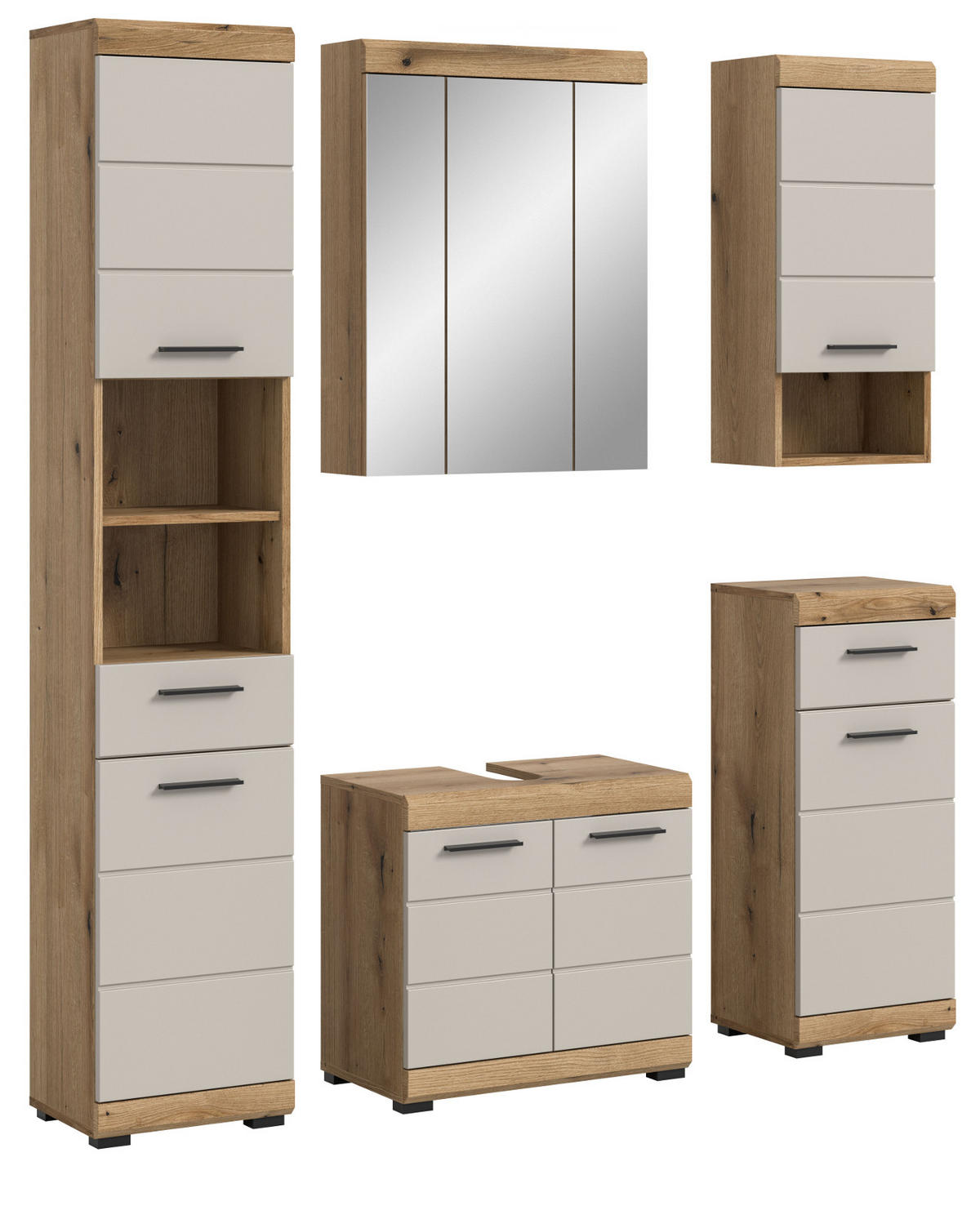 BADMÖBEL-SET Sand Kashmir, Evoke Eiche, Badkombination 164 cm 5-teilig - Kaschmir/Eichefarben, Glas/Holzwerkstoff (164/191/34cm) - Inn.Furn