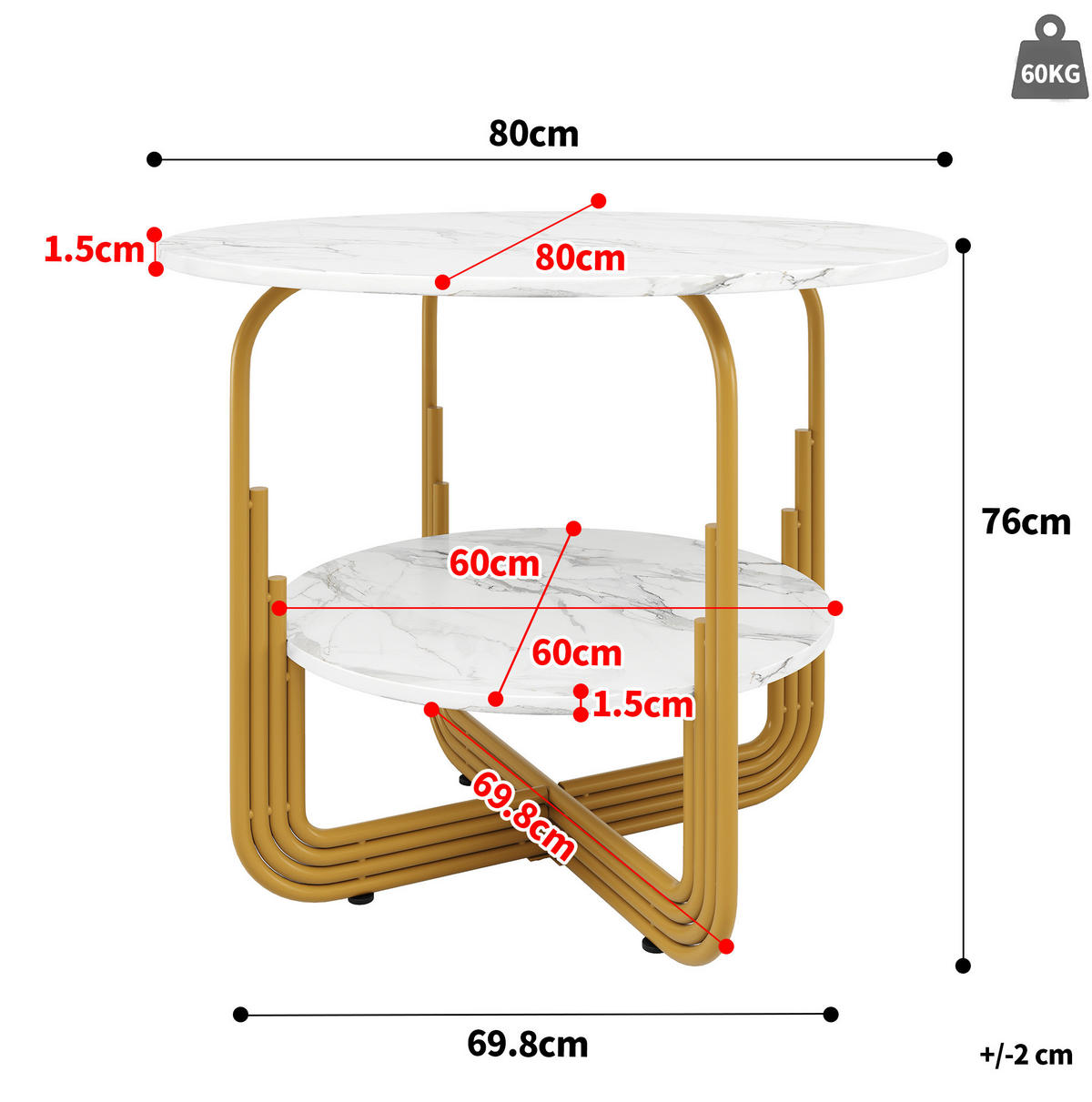 ESSTISCH 80/80/76 cm in Gold mit MDF-Marmoroptik und Ablage - Goldfarben, Holzwerkstoff (80/80/76cm) - Flora Grace