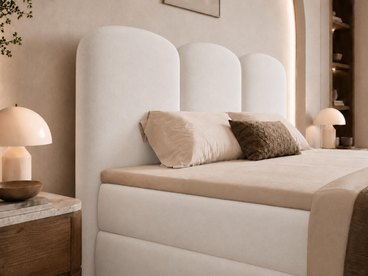 BOXBETT ROYAL 160x200 cm in Weiß, Bettkasten, Topper, Velvet-Stoff - Weiß, Holz/Textil (160/200cm) - EMLAR Home