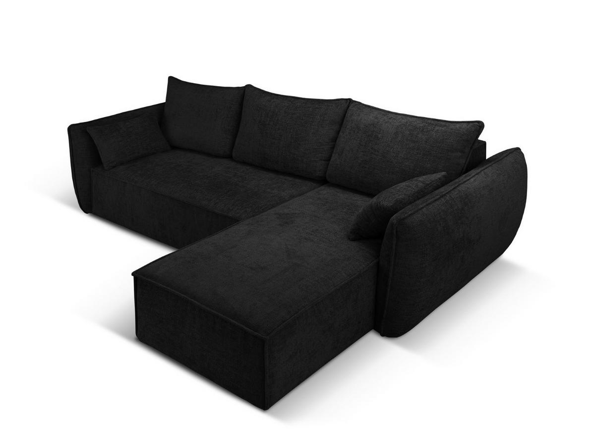 AUSKLAPPBARES-ECKSOFA rechts mit Container Kaelle aus Chenille-Stoff schwarz 4 Sitzplätze - Schwarz, Textil (165/252cm) - Micadoni
