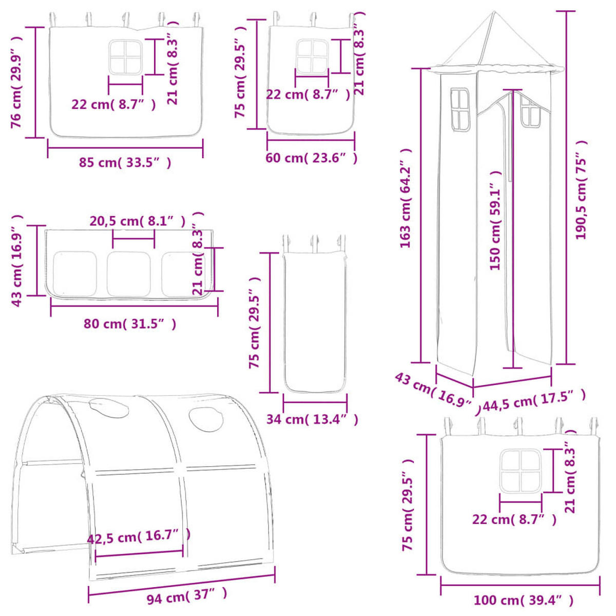 VORHÄNGE Für Hochbett Mit Tunnel Und Turm Blau - Blau, Textil - vidaXL