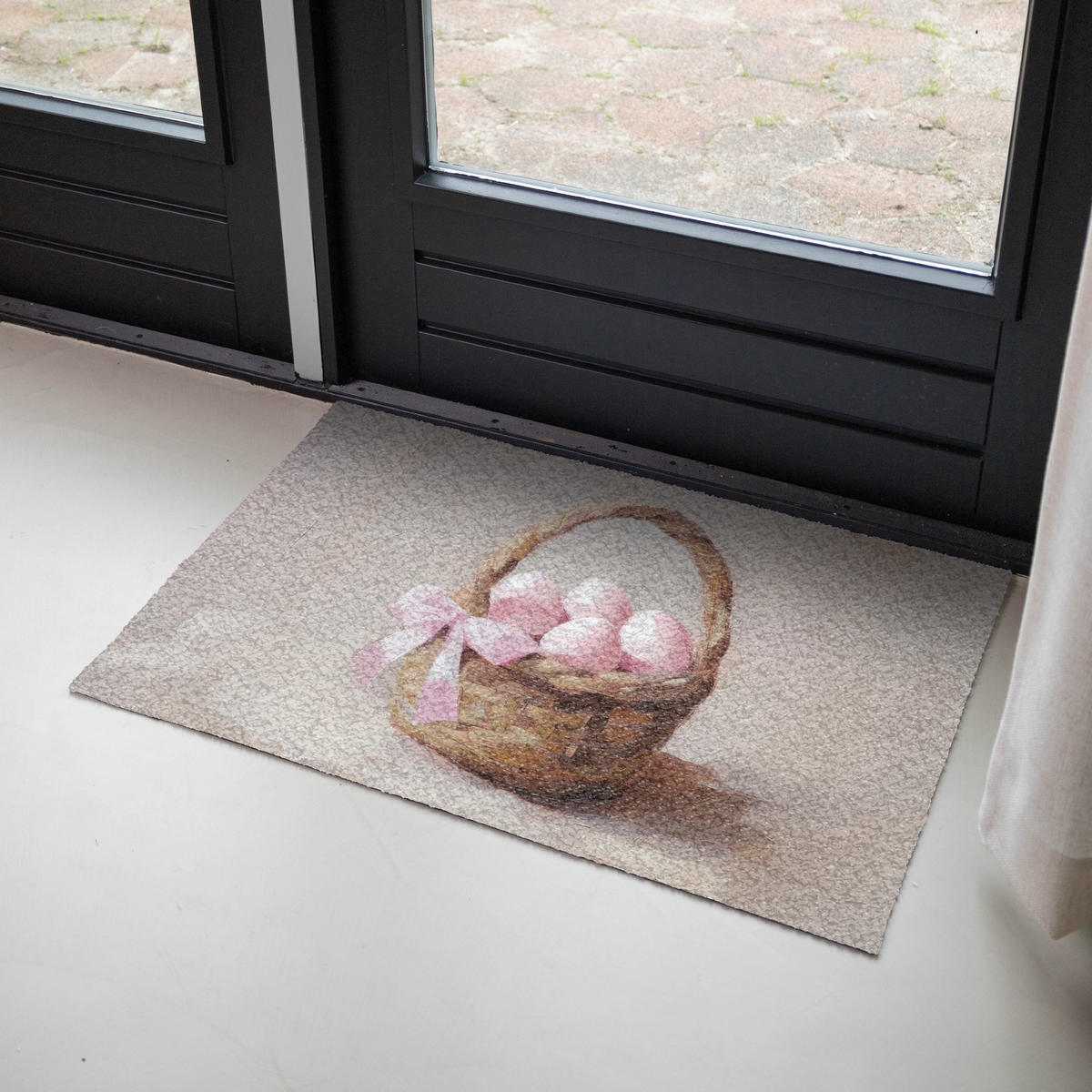 FUSSMATTE Korb - Eier - Rosa Schmutzmatte 90x60 cm - Beige, Kunststoff (60/90cm) - MuchoWow
