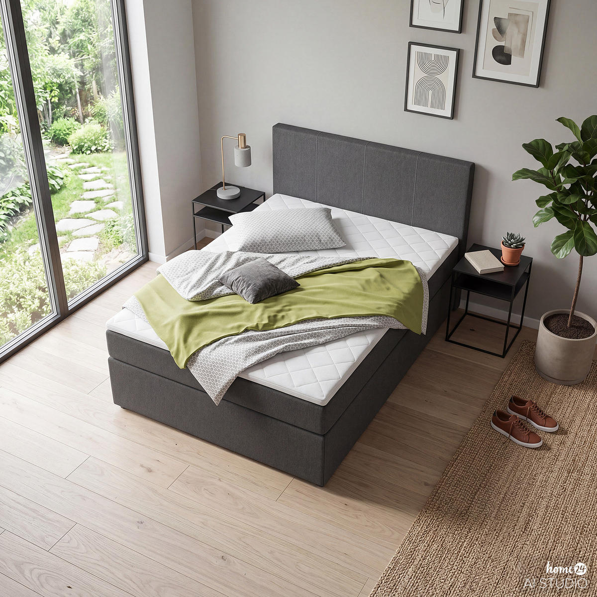 BOXBETT - Grau, Holzwerkstoff/Textil (140/200cm) - home24