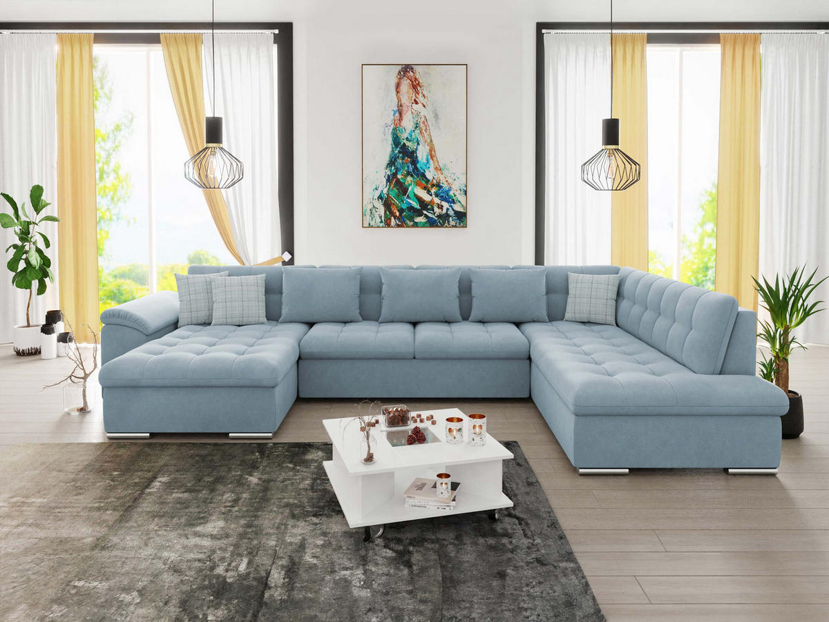 WOHNLANDSCHAFT Niko Bis, Seite: Links - Hellblau, Holz/Textil (348/76/205cm) - MIRJAN24