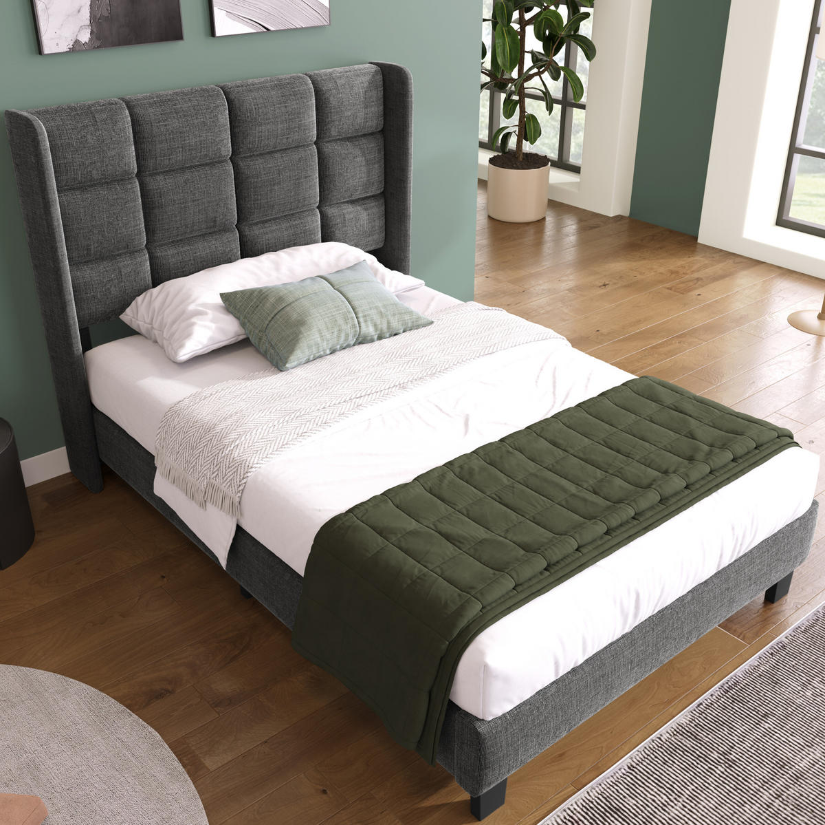 BETT mit Lattenrost 90x200 cm Leinen Grau - Grau, Metall (90/200cm) - Meubliv