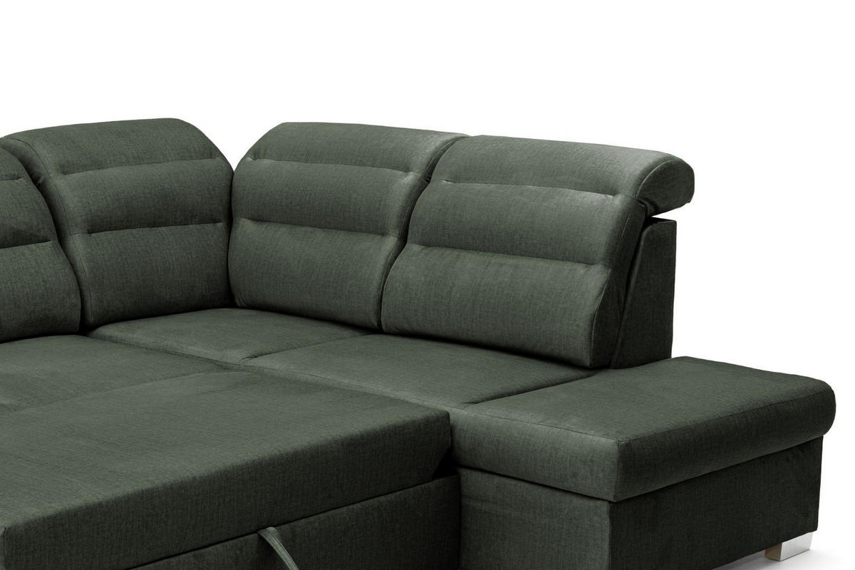 ECKSOFA U-Form CLOUD U Rechts mit Schlaffunktion 120x252 Velours Dunkelgrün - Dunkelgrün/Silberfarben, Holz/Kunststoff (202/103/320cm) - Muffo