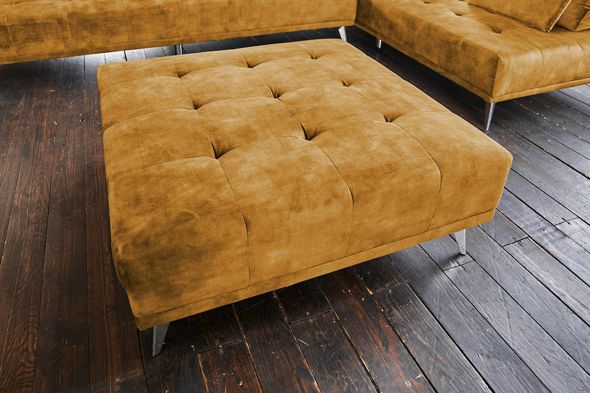 ECKSOFA MIT HOCKER WIOLO Rotbraun Velvet - Cognac/Silberfarben, Textil (350/350cm) - KAWOLA