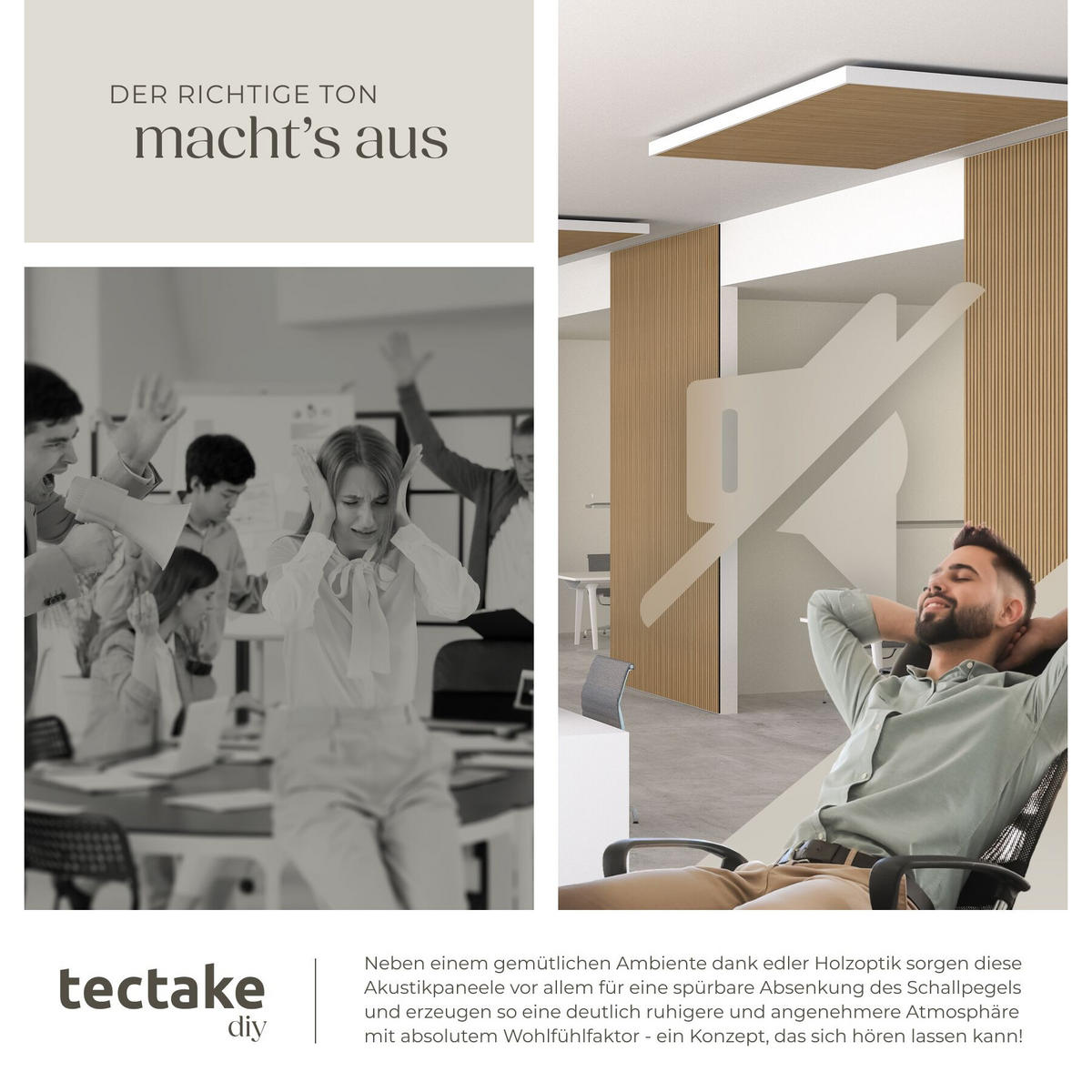 AKUSTIKPANEELE 2er Set Sonic Wall,je 60 x 120 x 2,1 cm, Größe flexibel anpassbar,Eiche - Eichefarben, Holz (60/120/120cm) - tectake