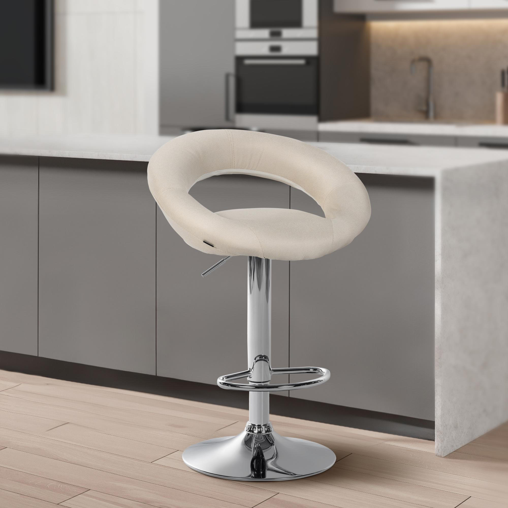 BARHOCKER 2er Set Stoff creme - Chromfarben/Creme, Textil/Metall (52/77/47cm) - CLP