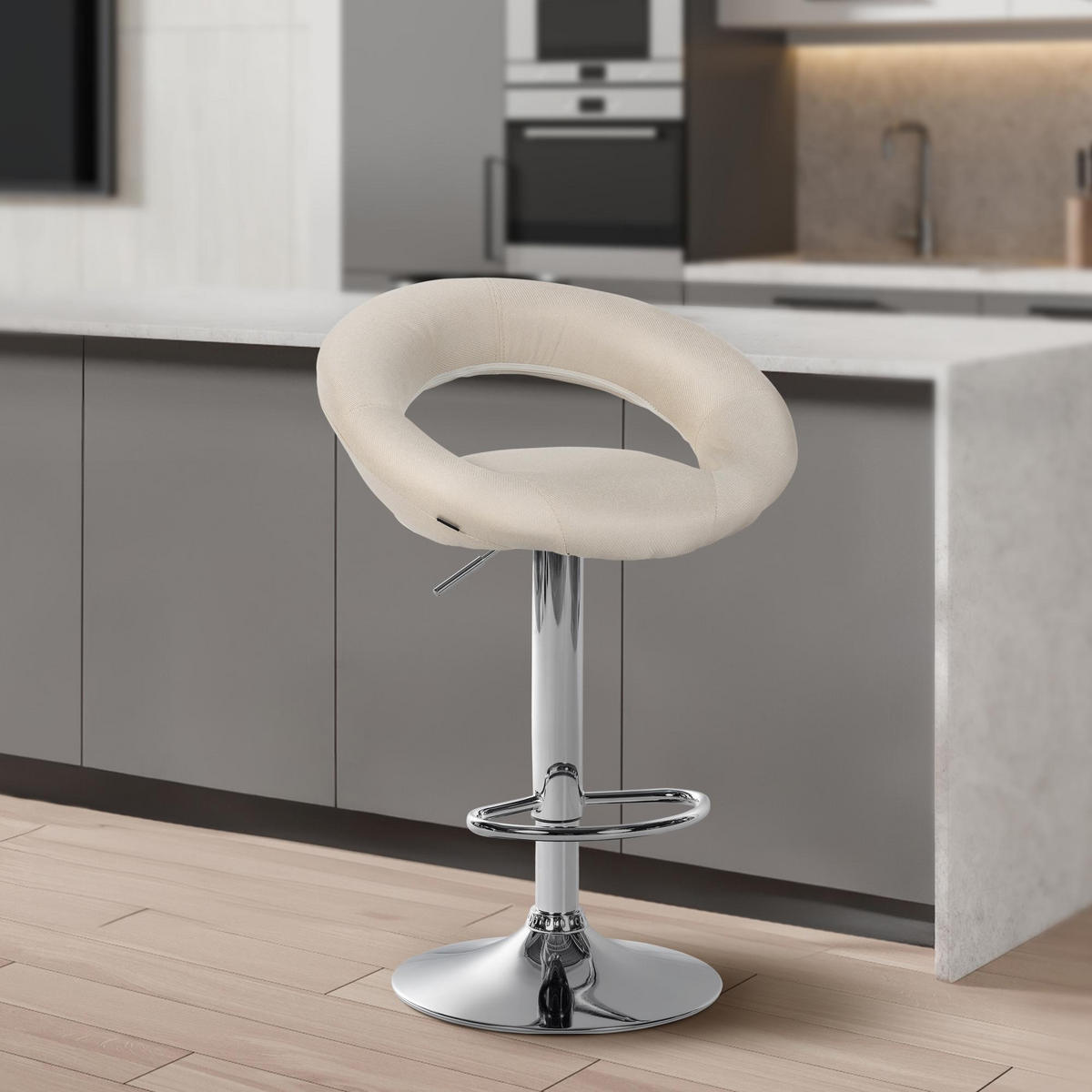 BARHOCKER Stoff creme - Chromfarben/Creme, Textil/Metall (52/77/47cm) - CLP