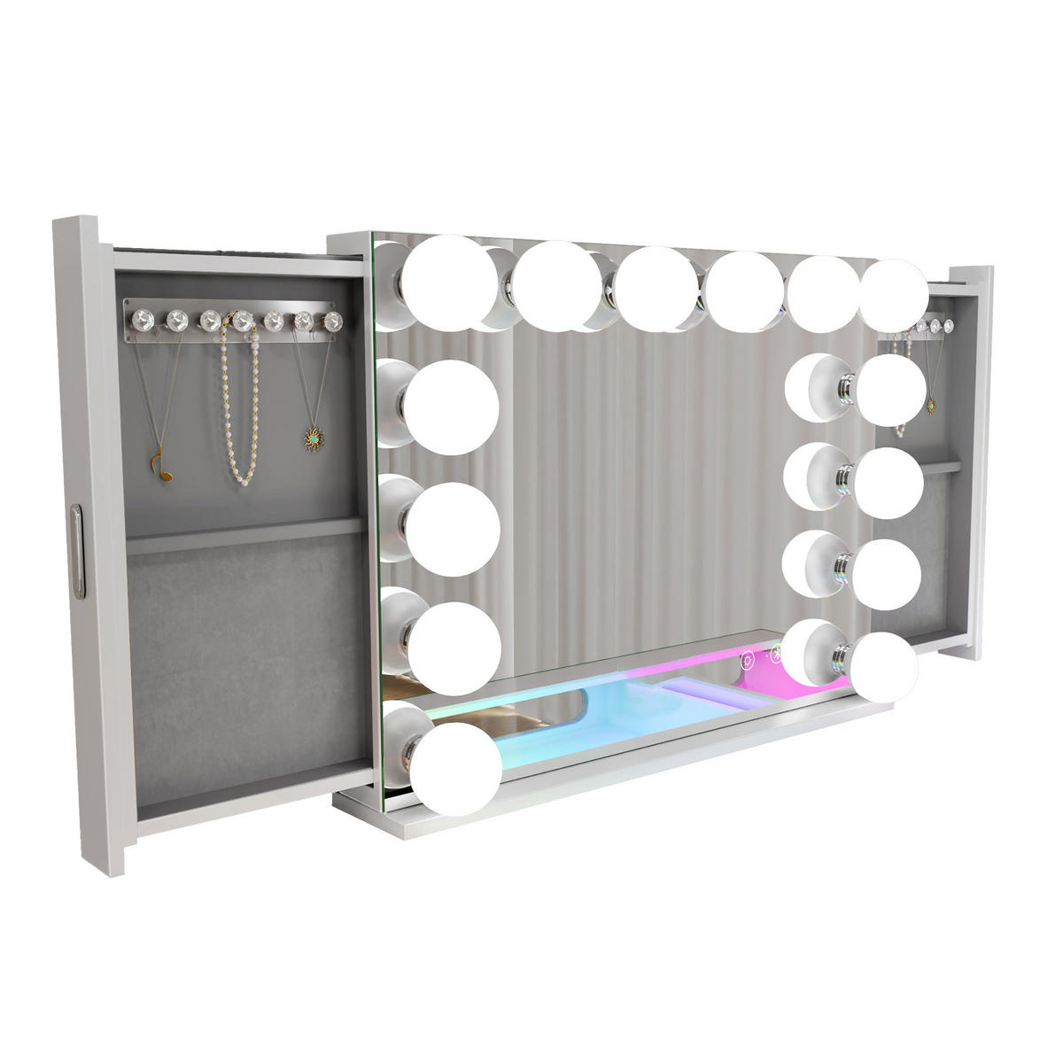 SCHMINKSPIEGEL mit LED-Beleuchtung und Bluetooth weiß 80/60 cm Extra große Glühbirne - Weiß, Metall (80/60/10cm) - VANITII