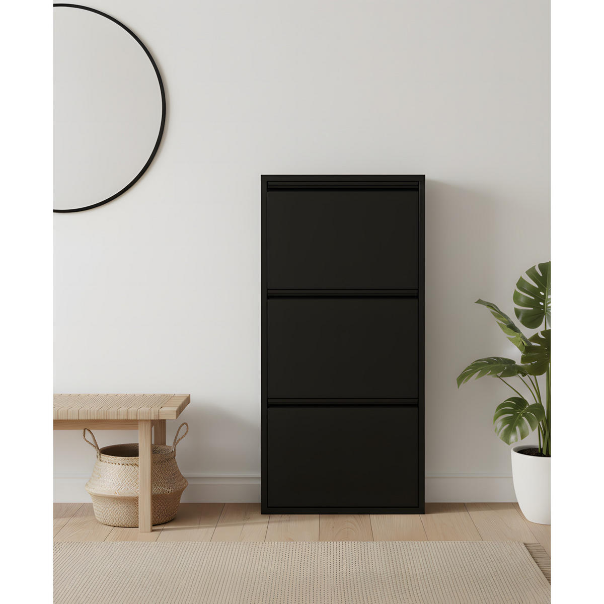 SKOSKÅP Pisa 50 x 16 x 106 cm – svart - Svart, Träbaserade material/Metall (50/106/16cm) - ebuy24
