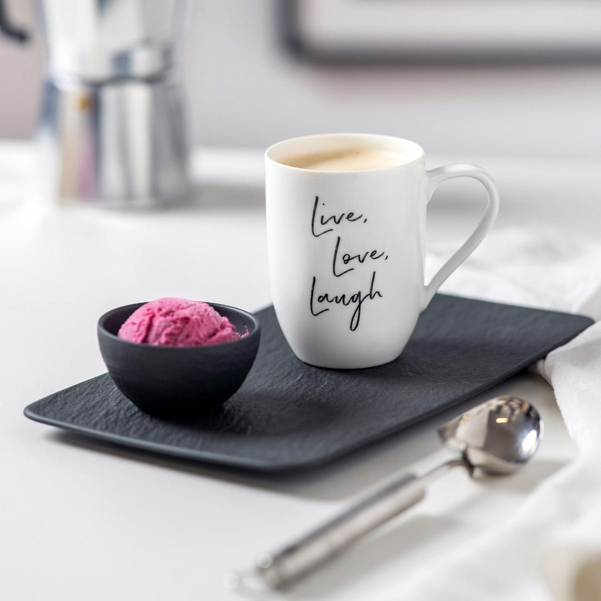 BECHER MIT HENKEL 'LIVE LOVE LAUGH' Statement weiß 290 ml 6er Set - Weiß, Keramik (0.29L) - Villeroy & Boch