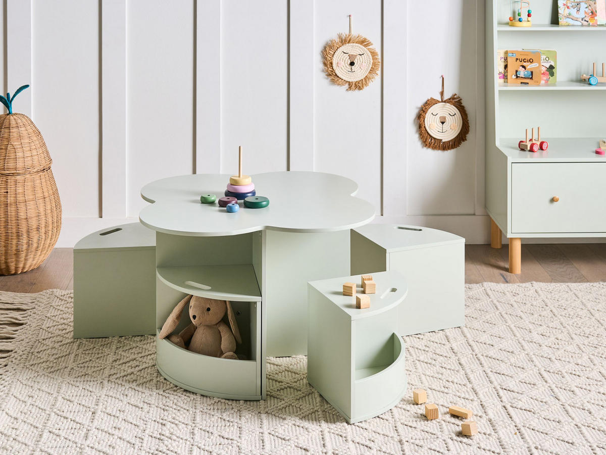 KINDERTISCH mit Stühlen Hellgrün Tiboo - Hellgrün, Holzwerkstoff (61/48/61cm) - Beliani