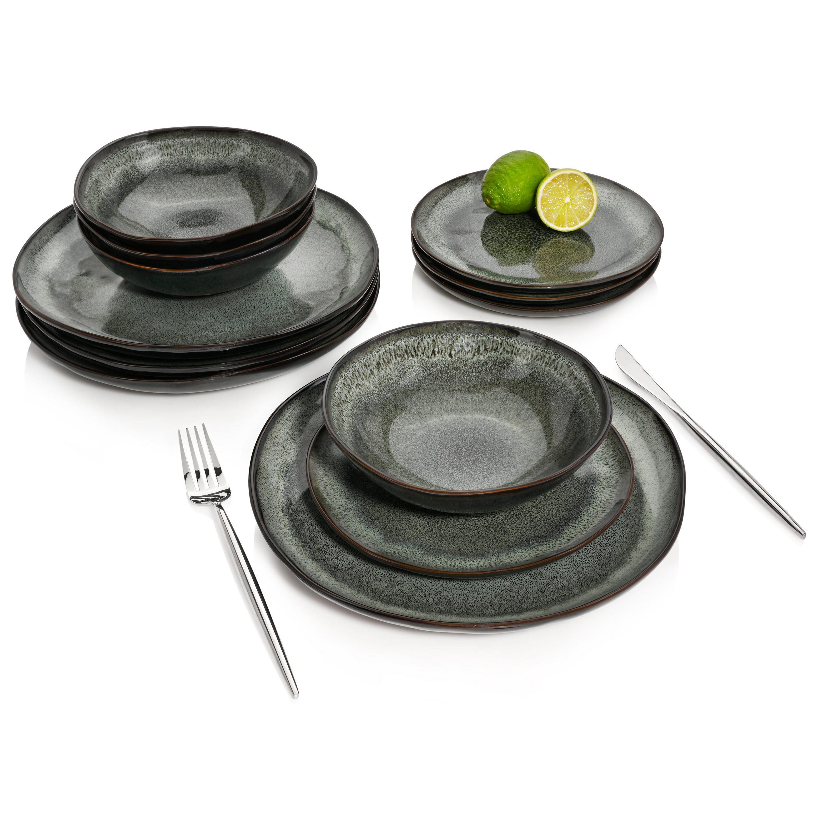 TAFELSERVICE KOPENHAGEN - 12 teilig aus Steingut - Dunkelgrün, Keramik (37/37/40cm) - Sänger