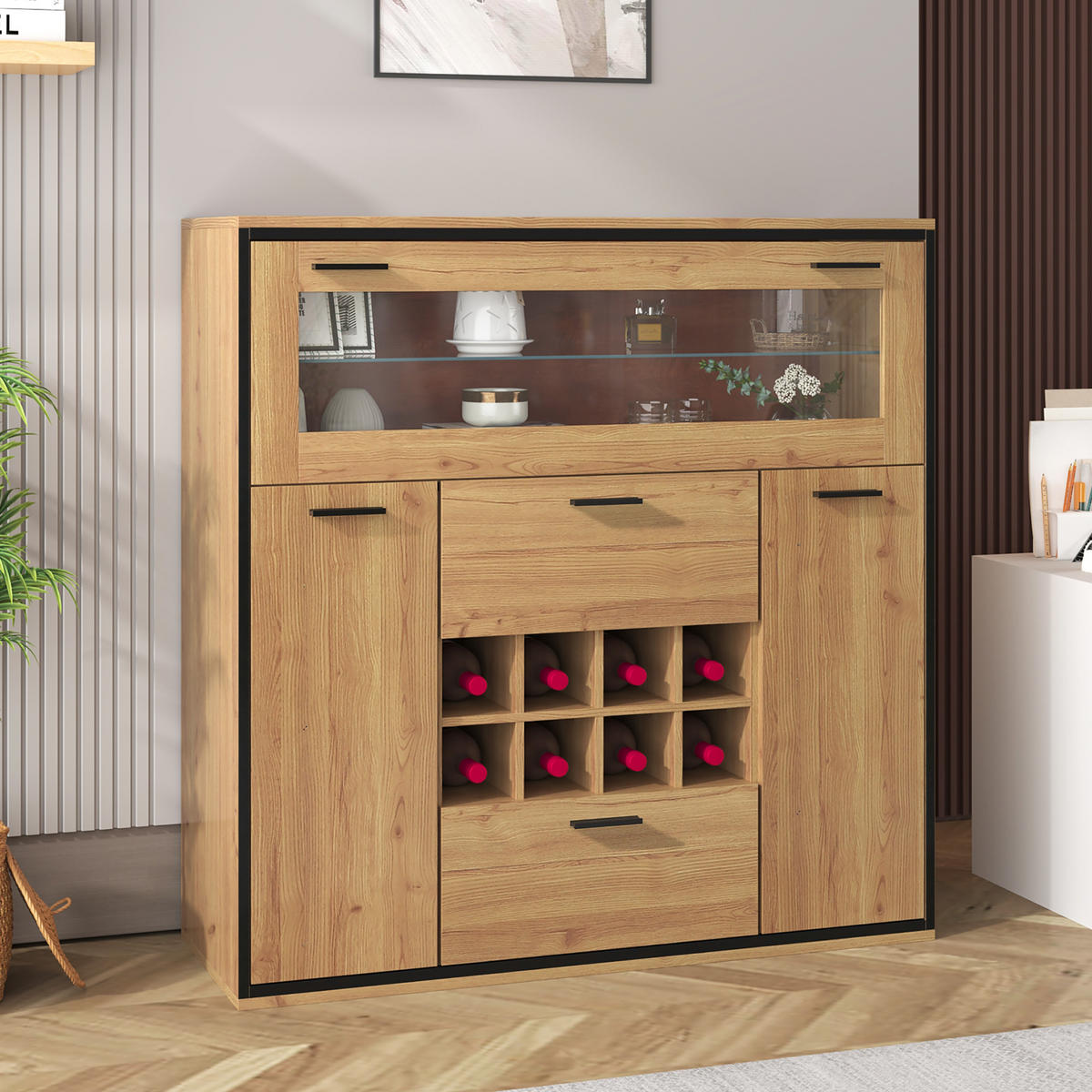 SIDEBOARD Weinschrank Glas Regal - Naturfarben, Holzwerkstoff (110/111/38cm) - LEBENLANG