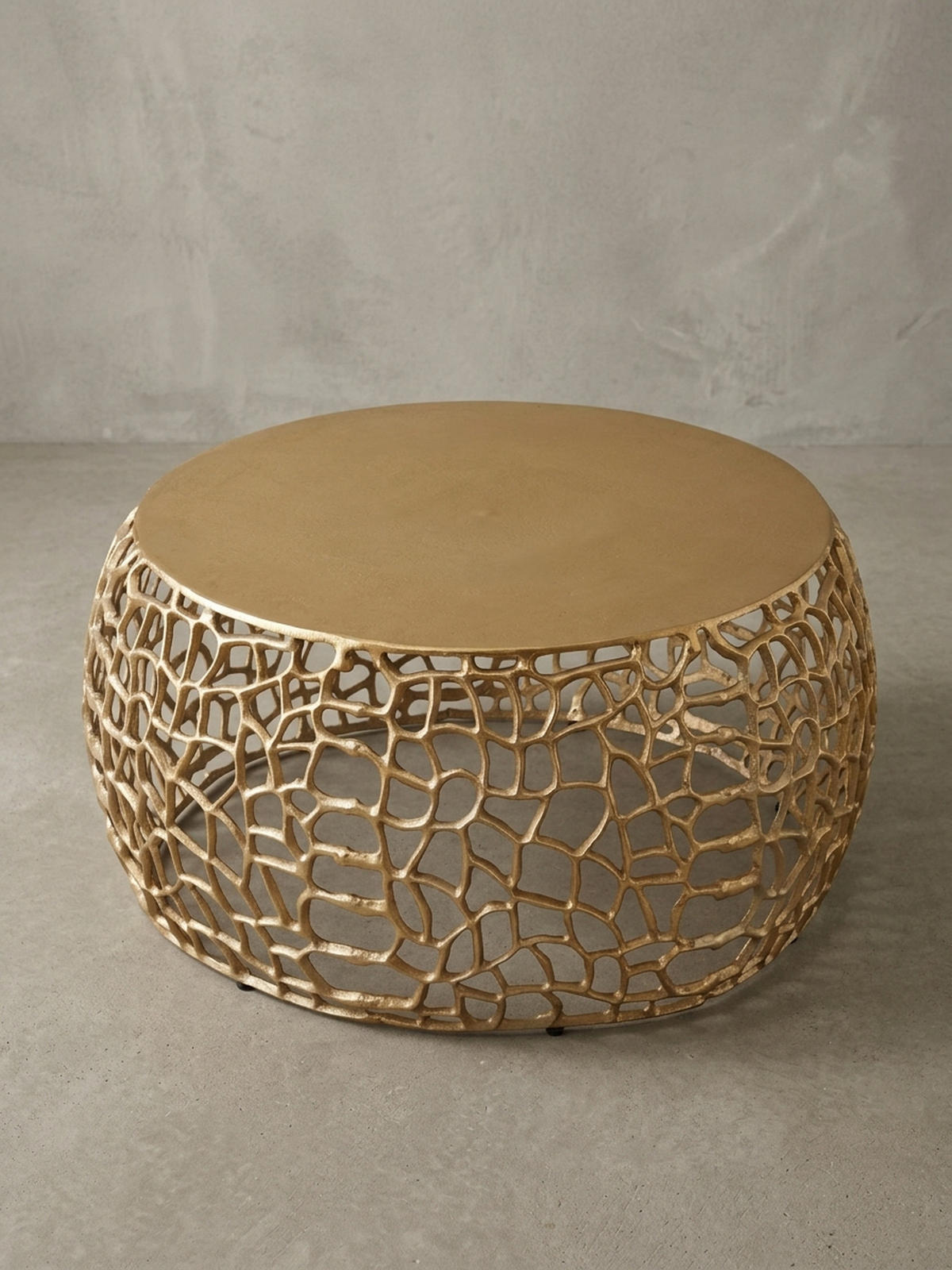 COUCHTISCH mit Aststruktur, lackiertes Aluminium, handgefertigt, Ablagefläche, Gold 66x66x30 cm - Goldfarben, Metall (66/66/30cm) - KADIMA DESIGN
