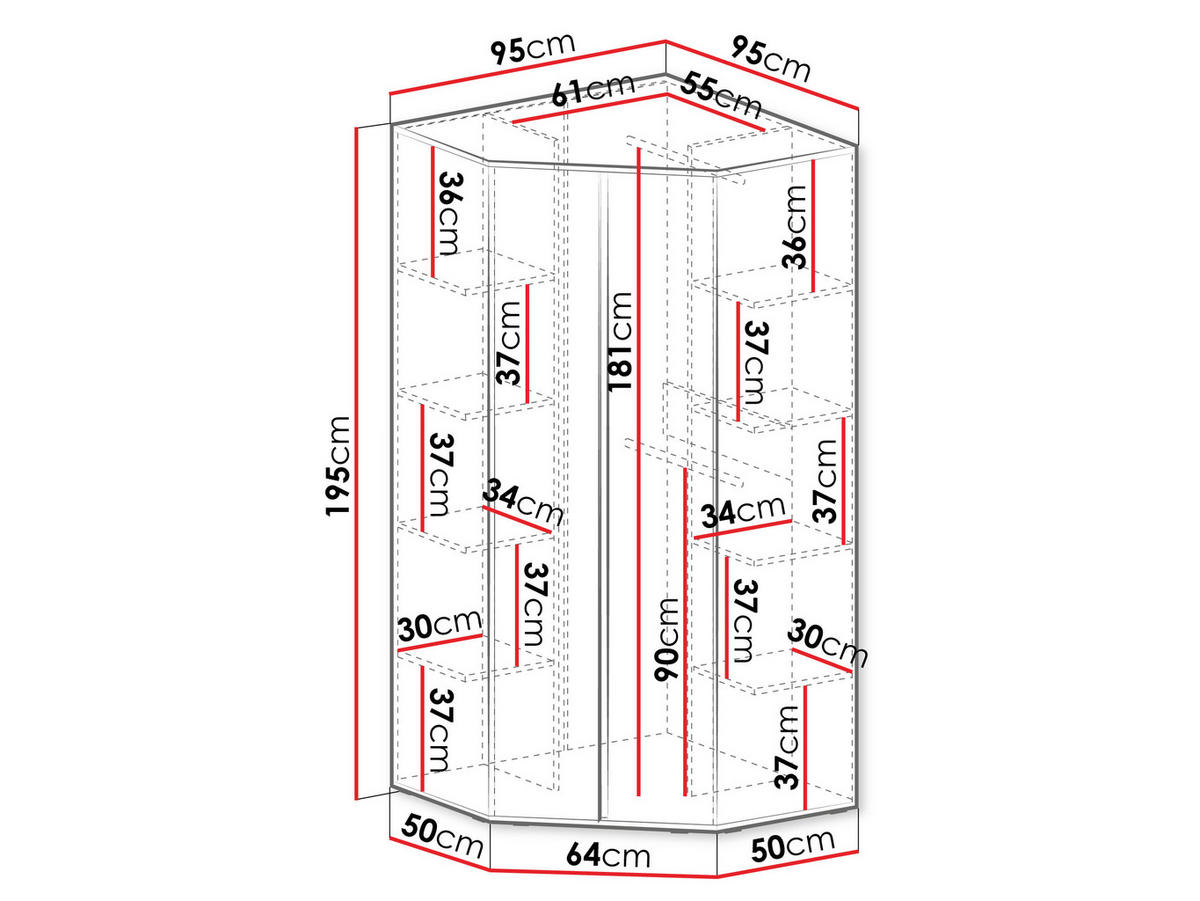 ECKKLEIDERSCHRANK Luca LC01 - Sandfarben/Schwarz, Holzwerkstoff/Kunststoff (95/195/95cm) - MIRJAN24