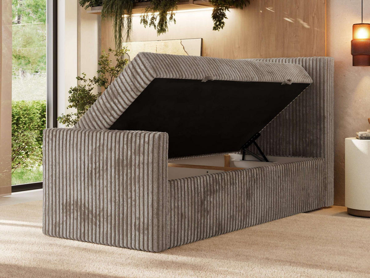 BOXBETT TILIANO DUO 90/200 - Hellbraun Cord - H4 - Topper Visco - Rechts Seite - Hellbraun, Textil (90/200cm) - MKS