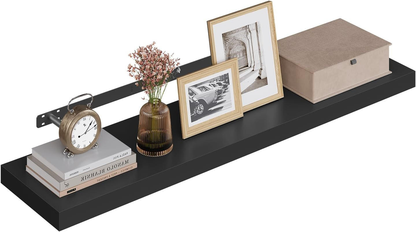 WANDREGAL Freischwebend Schwarz 100B x 22,9L x 3,8H - Schwarz Hochglanz, Holz (100/3.8/22.9cm) - Woltu