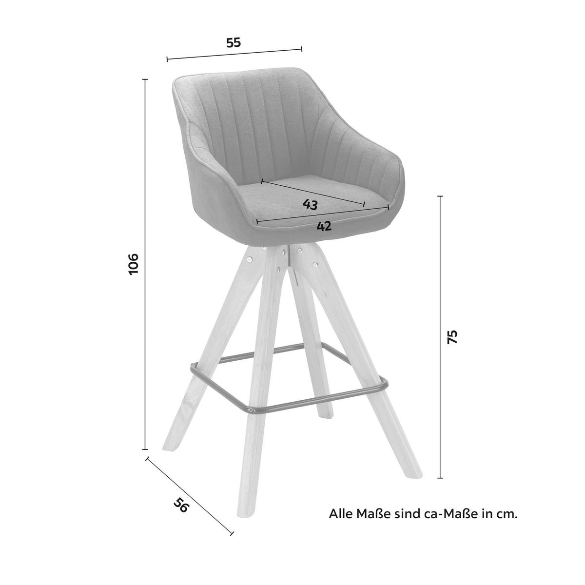 BARHOCKER Leonie Dunkelgrau Webstoff Drehbar Gepolstert - Dunkelgrau, Holz (55/106/56cm) - Bessagi Home