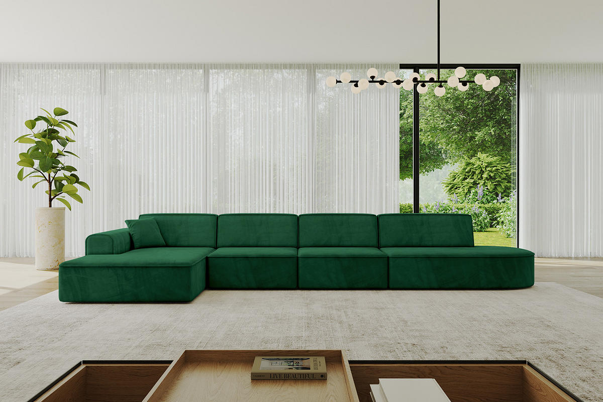 ECKSOFA Ottomane Links IREA-L3-v3 - 413x171x79 cm Grün - Grün, Holzwerkstoff/Textil (413/171cm) - ALTDECOR