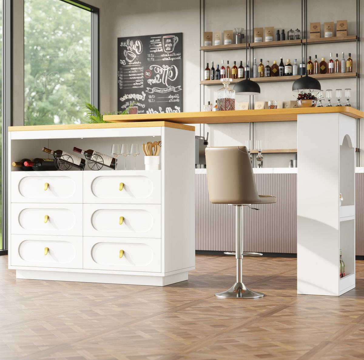 ESSZIMMERSCHRANK aus MDF 137-203x39x90cm in Weiß mit 360° Dreh - Weiß, Holzwerkstoff (203/90/39cm) - Modfu