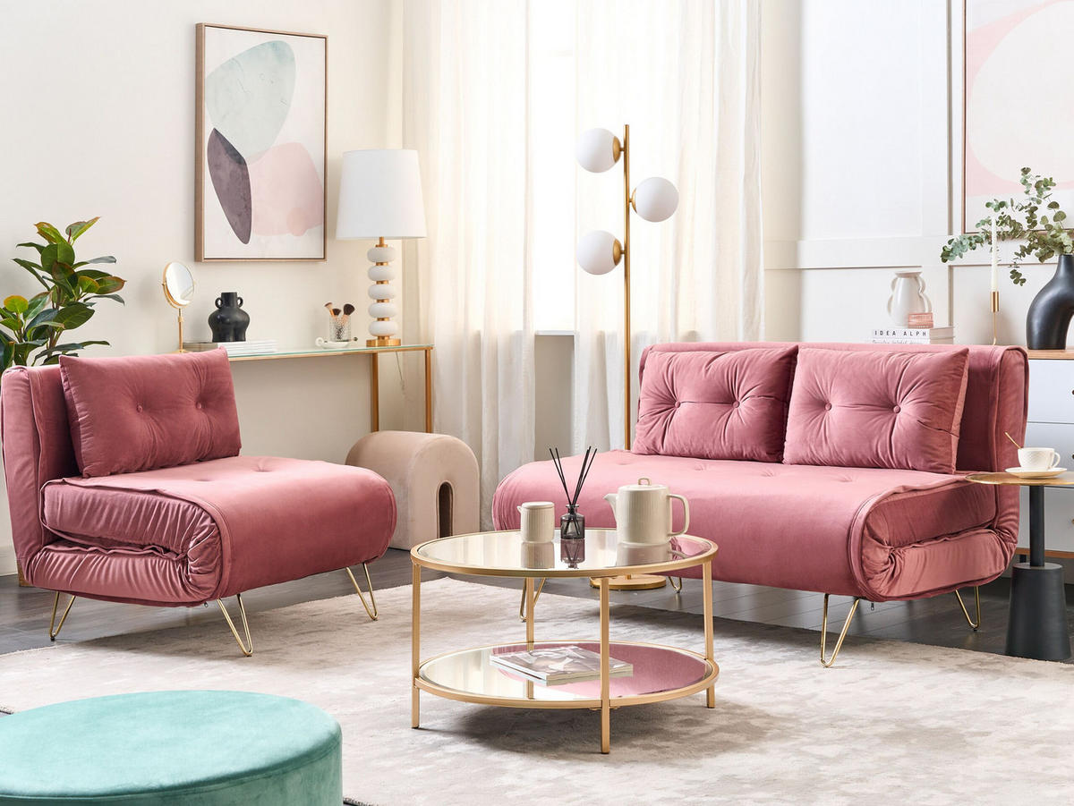 3-SITZER SOFA SET Samtstoff Rosa Vestfold - Pink, Textil (130/78/81cm) - Beliani