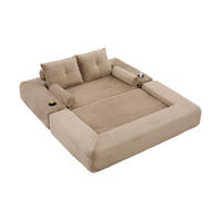 SCHLAFSOFA mit Schlaffunktion, Getränkehalter und Memory-Kissen aus Cord - Taupe, Textil (180/80/98cm) - EVRYAE