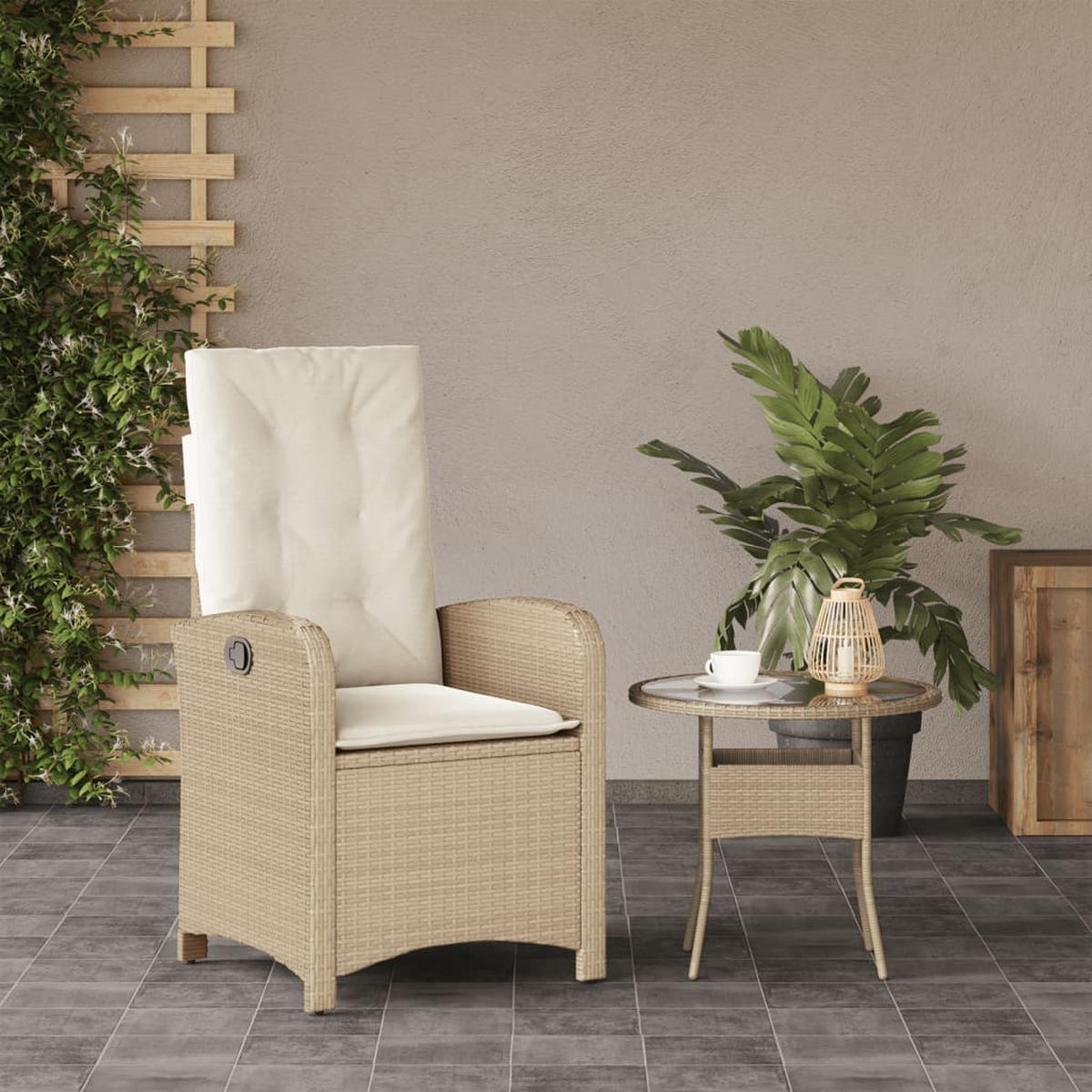 GARTENSESSEL Mit Kissen Verstellbar Beige Poly Rattan - Beige, Kunststoff (58.5/93/57cm) - vidaXL