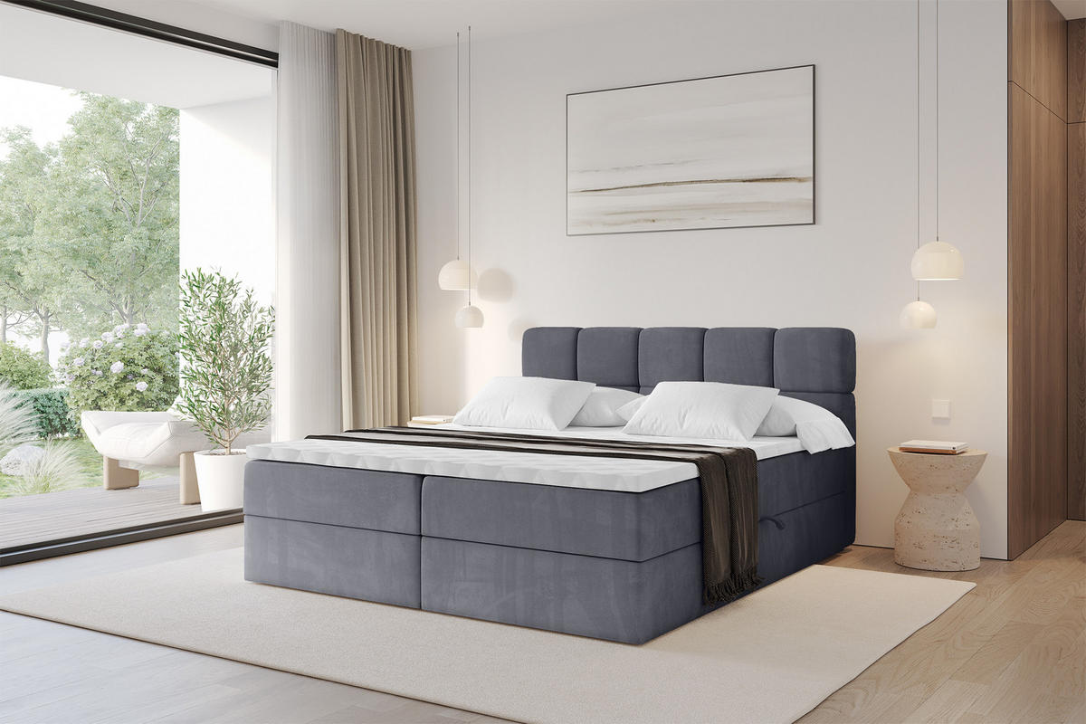 BOXBETT mit Matratze H4 - FAMA - 180x200 cm Dunkelgrau Casablanca - Dunkelgrau, Holzwerkstoff (180/200cm) - ALTDECOR