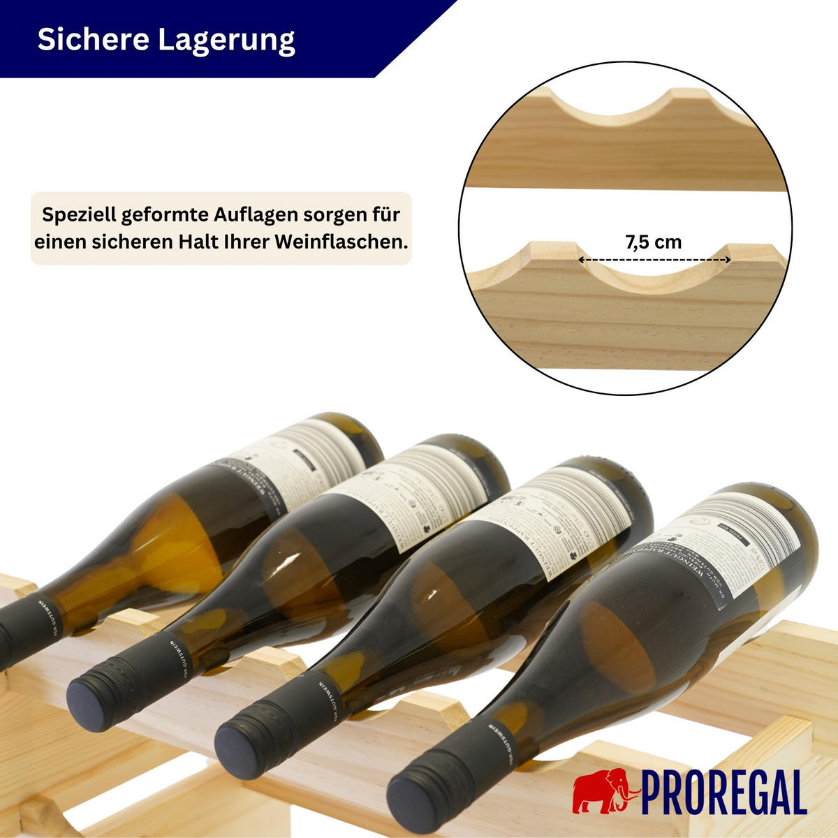 WEINREGAL NAVARRA aus Holz 135x84x28cm 80 Flaschen auf 10 Ebenen Natur unbehandelt - Naturfarben, Holz (84/135/28cm) - PROREGAL
