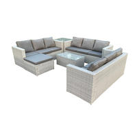 GARTENMÖBEL SET Polyrattan Helles Grau 10-Sitzer - Hellgrau, Metall - Fimous