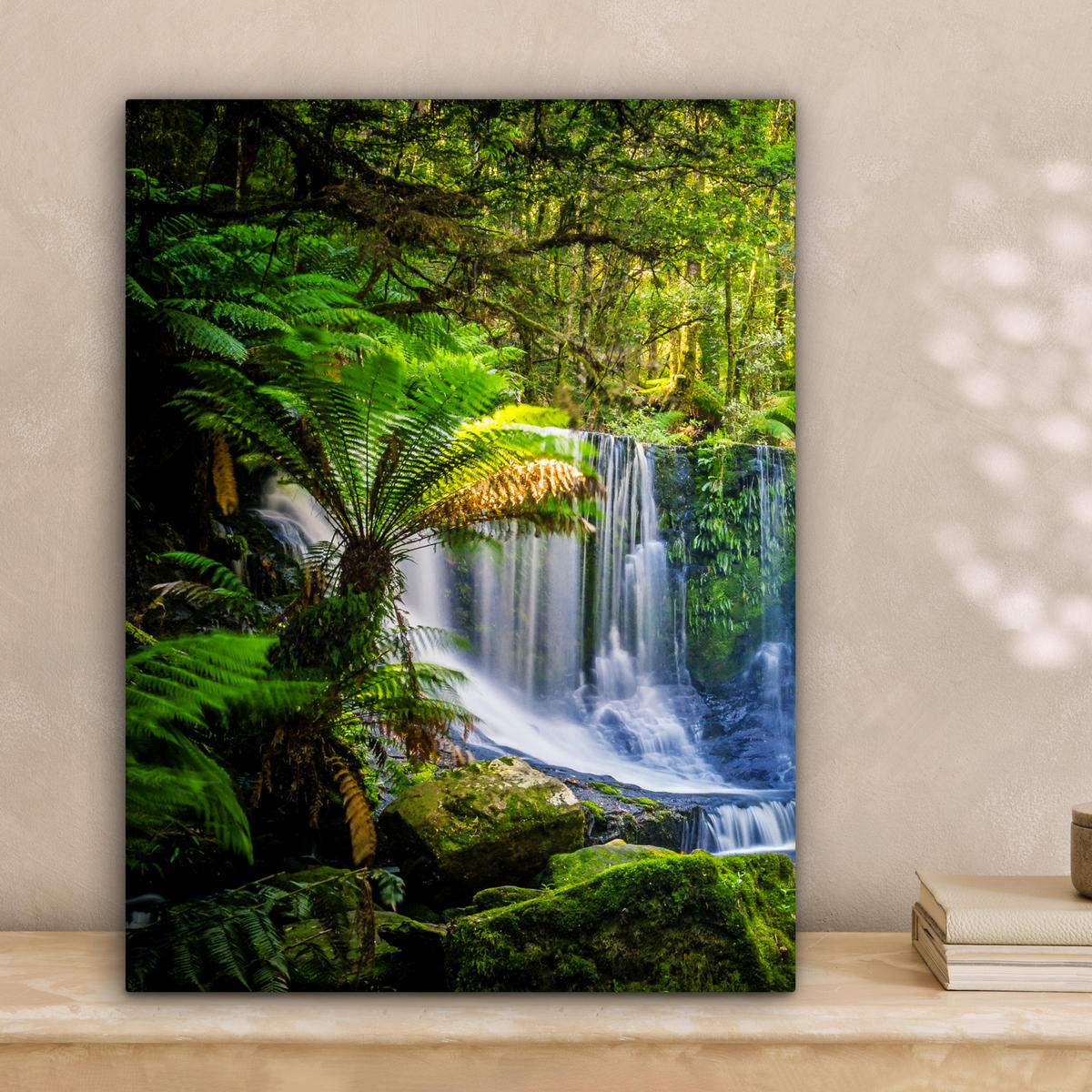 LEINWANDBILD Dschungel - Wasserfall - Australien - Pflanzen - Natur 30x40 cm - Dunkelgrün, Textil (30/40cm) - MuchoWow
