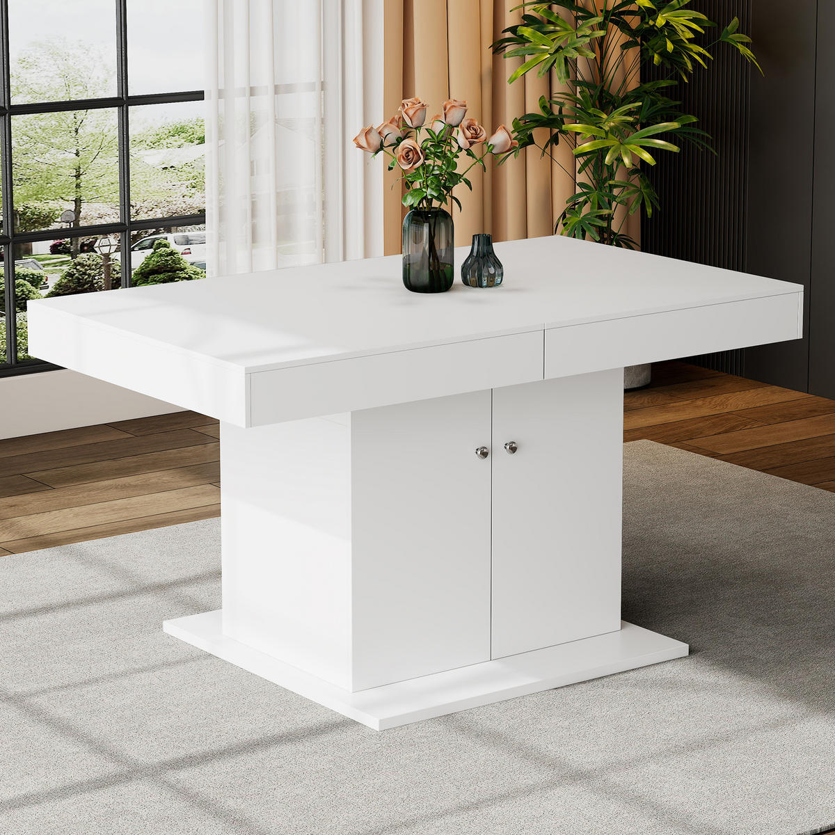 AUSZIEHTISCH 140/80/76 cm in Weiß – mit Stauraum & Platz für bis zu 8 Personen - Weiß, Holzwerkstoff (180/140/76cm) - BEAOK