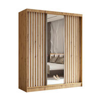 SCHWEBETÜRENSCHRANK Erika 180 cm mit Lamellen und Spiegel 3-türig, Artisan, Artisan, Lamelle weiß - Eiche Artisan/Braun, Kunststoff (180/216/51cm) - Margaret Hadas24