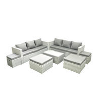 GARTENSET mit 3-SITZER SOFA,COUCHTISCH Polyrattan Hellgrau-Mix 10-Sitzer - Hellgrau/Grau, Glas/Kunststoff - Fimous