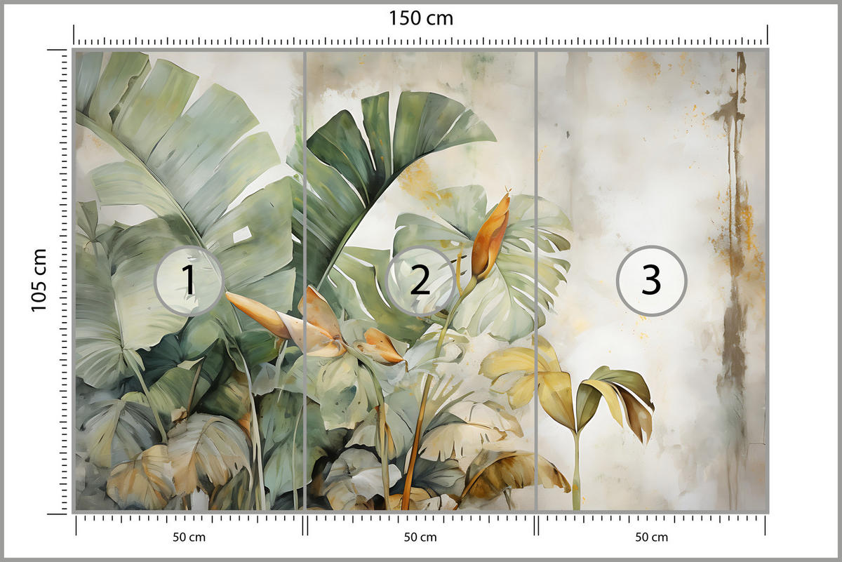 FOTOTAPETE für Wohnzimmer Exotische Blätter Abstrakt Pastell 150x105 - Gelb/Beige, Papier (150/105cm) - Muralo