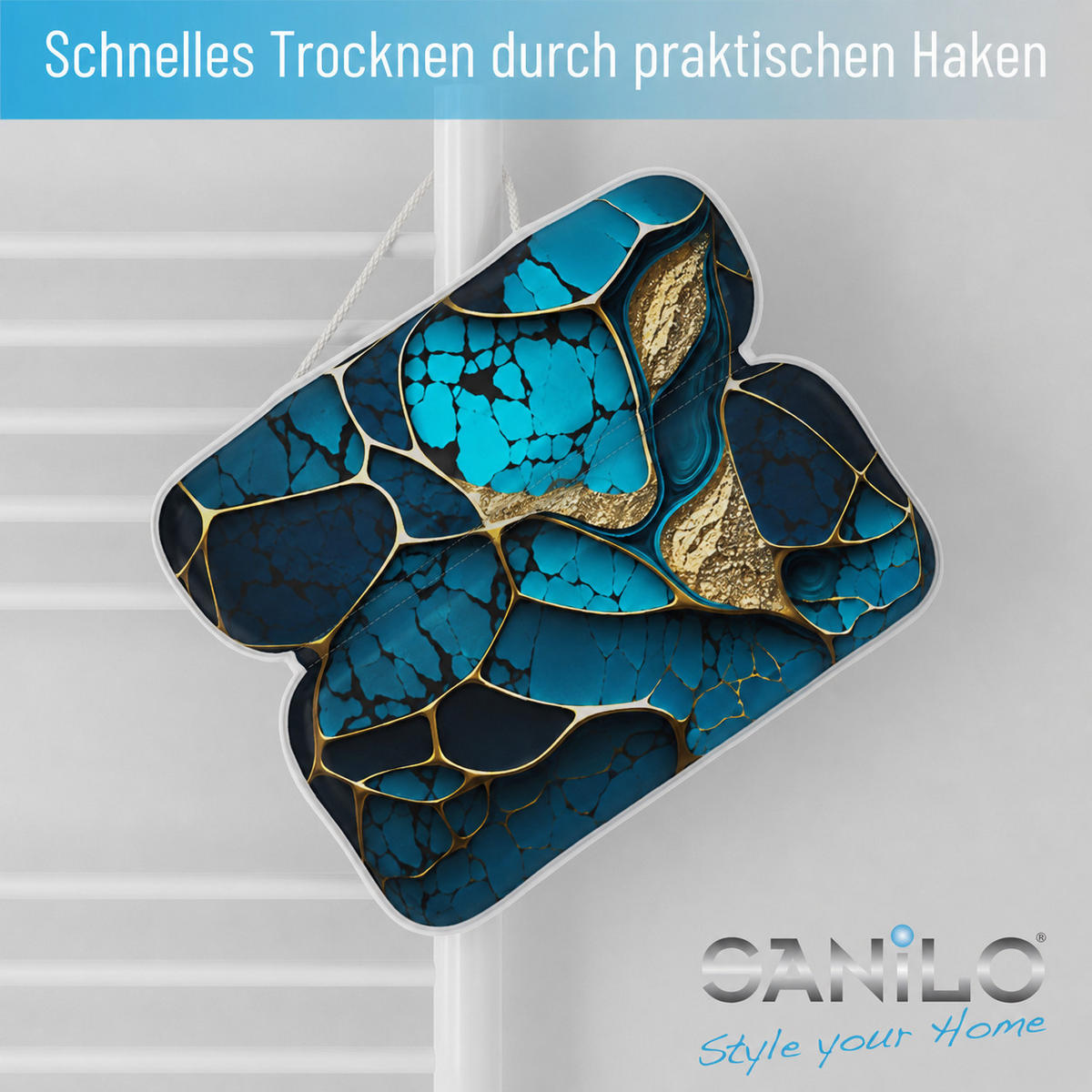BADEWANNENKISSEN Marmor Cobalt - Blau, Kunststoff (39/5.5cm) - Sanilo