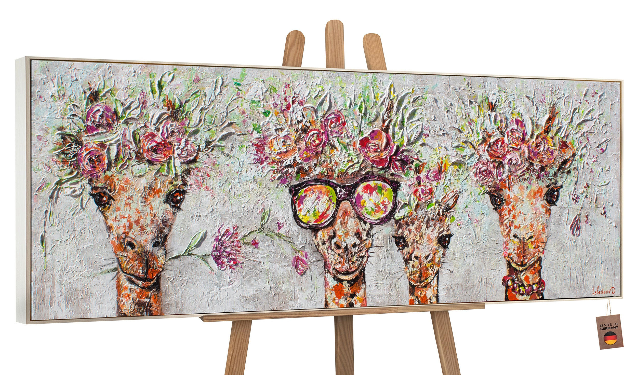 GEMÄLDE Giraffen Schattenfugenrahmen Beige 150x50 cm - Beige, Holz (150/50cm) - YS-art gallery