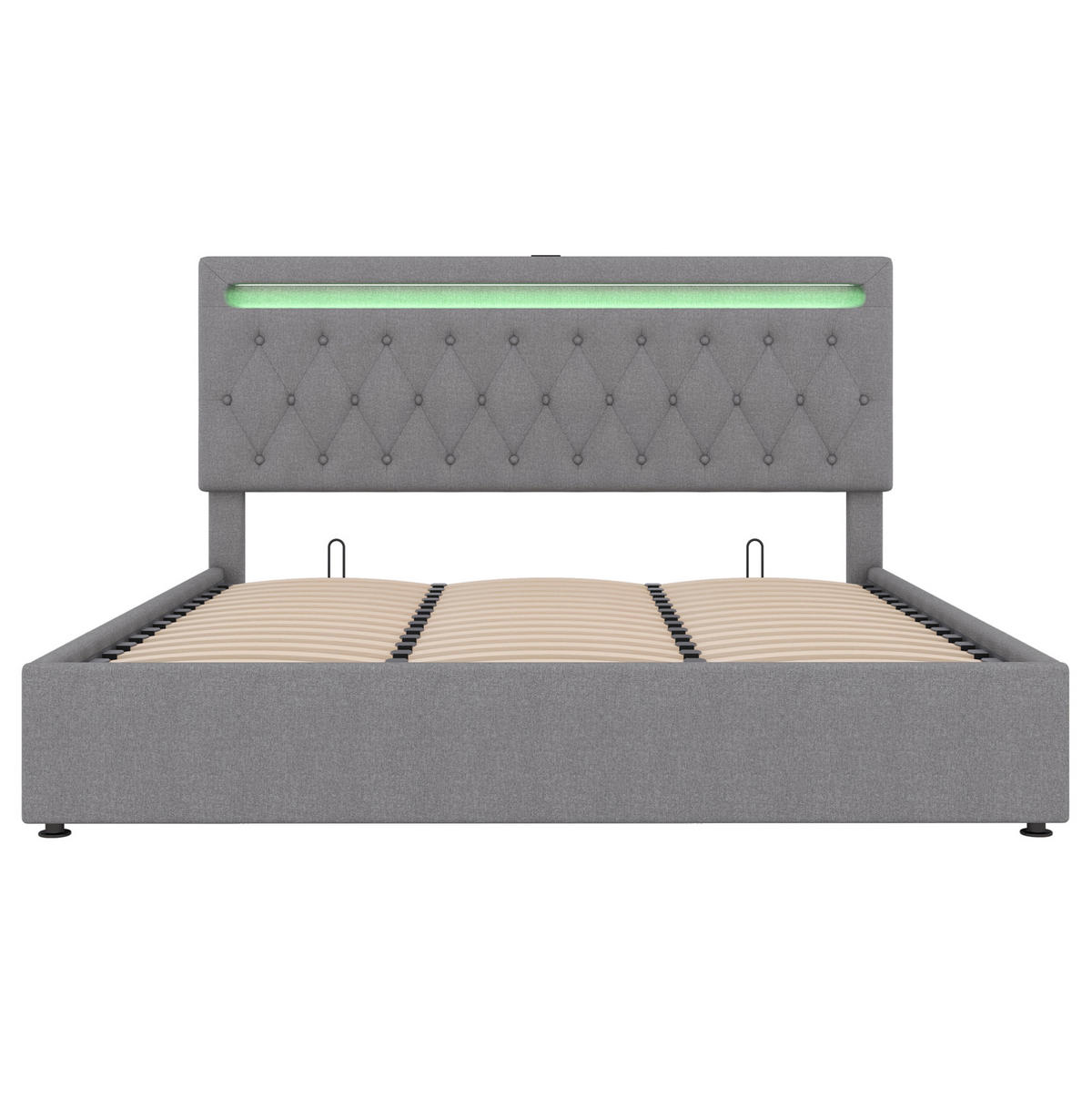 ČALOUNĚNÁ postel 180/200 cm šedá z lnu s úložným prostorem LED a USB - šedá, textil (180/200cm) - OKWISH