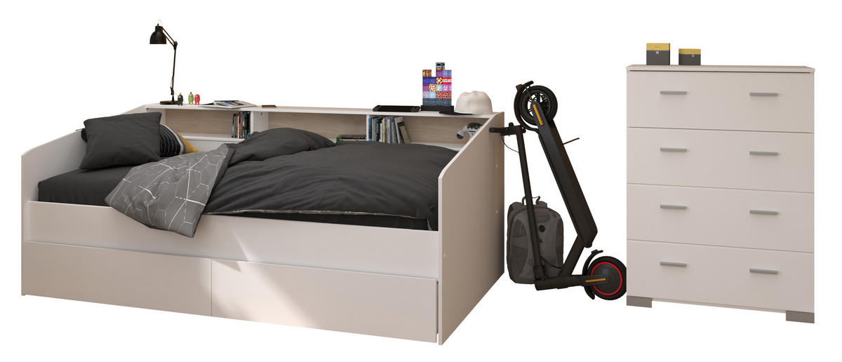 JUGENDZIMMER Sleep 45 in Weiß 3 teilig - Weiß, Holzwerkstoff (120/200/80cm)