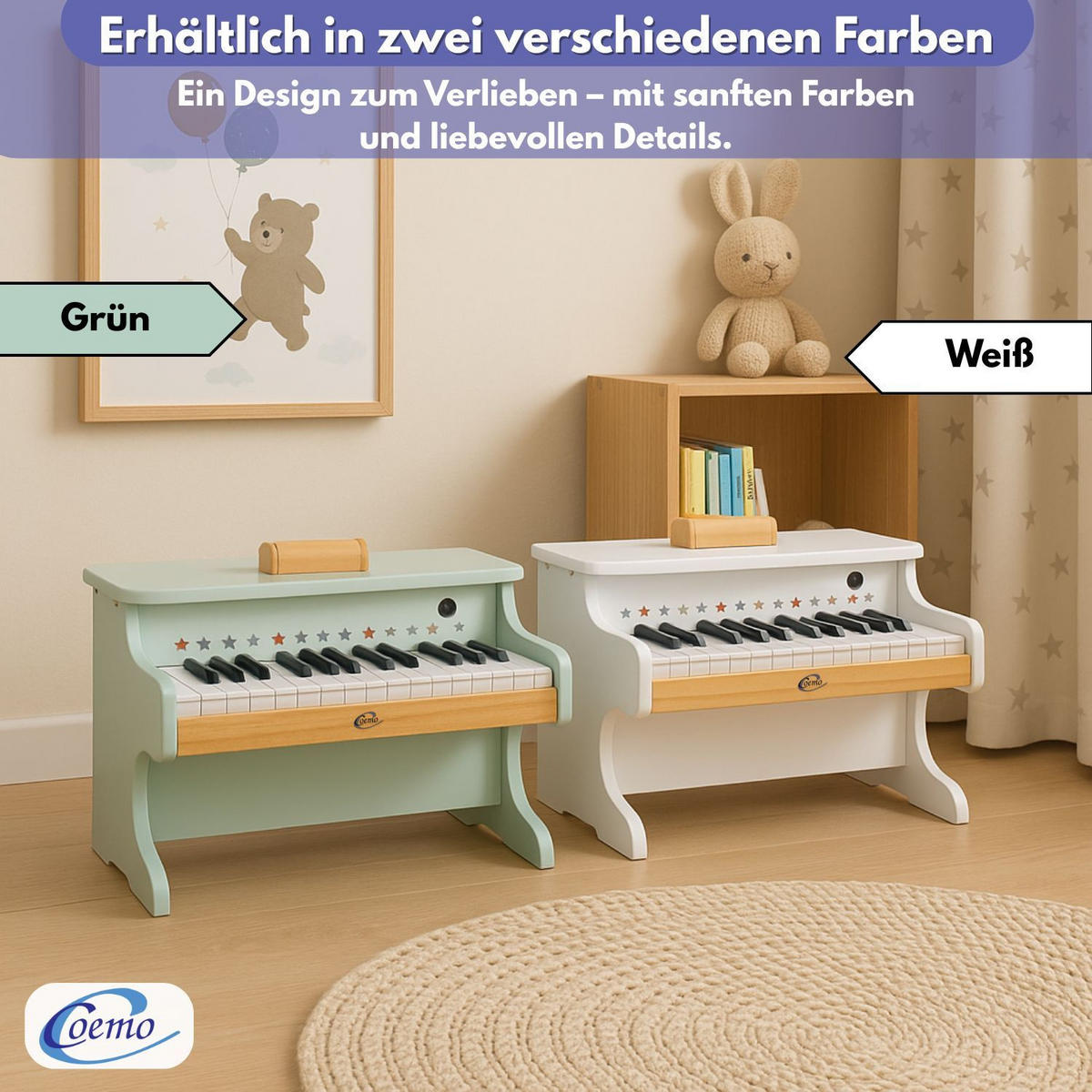 KINDERKLAVIER Spielzeugklavier Farbe Mintgrün - Grün, Holzwerkstoff (25/42cm) - Coemo
