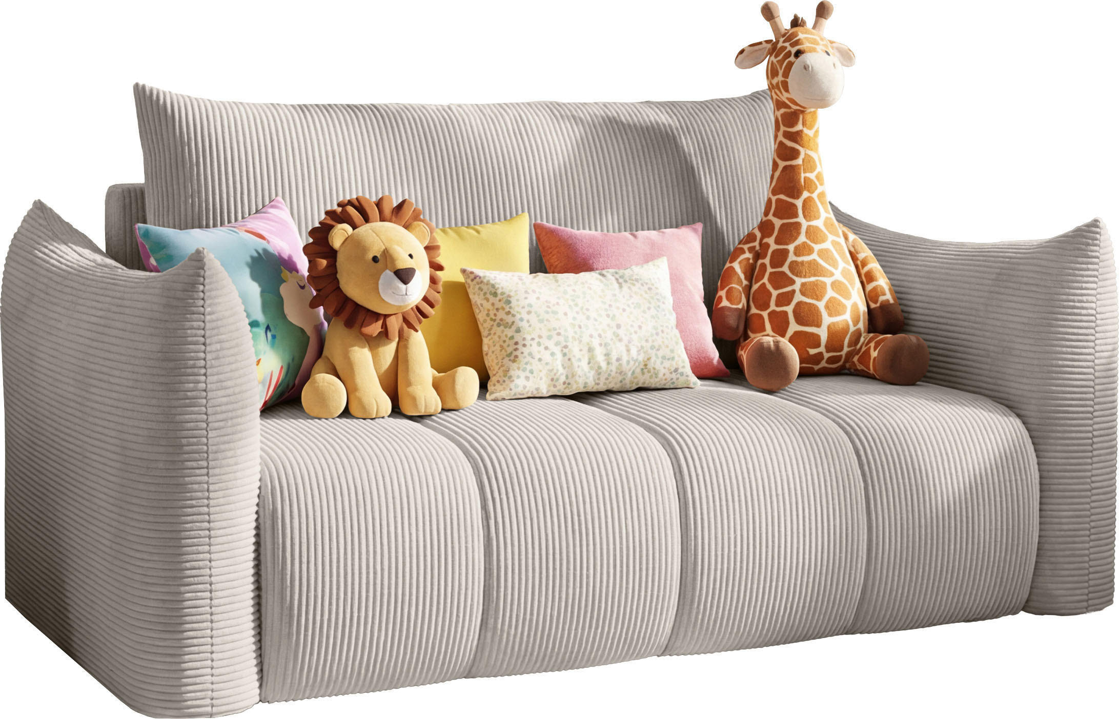 SCHLAFSOFA Lilo mit Bettkasten, Hellgrau Cordstoff 120/86/101 cm - Hellgrau/Schwarz, Kunststoff/Textil (120/86/101cm) - WFL GROUP