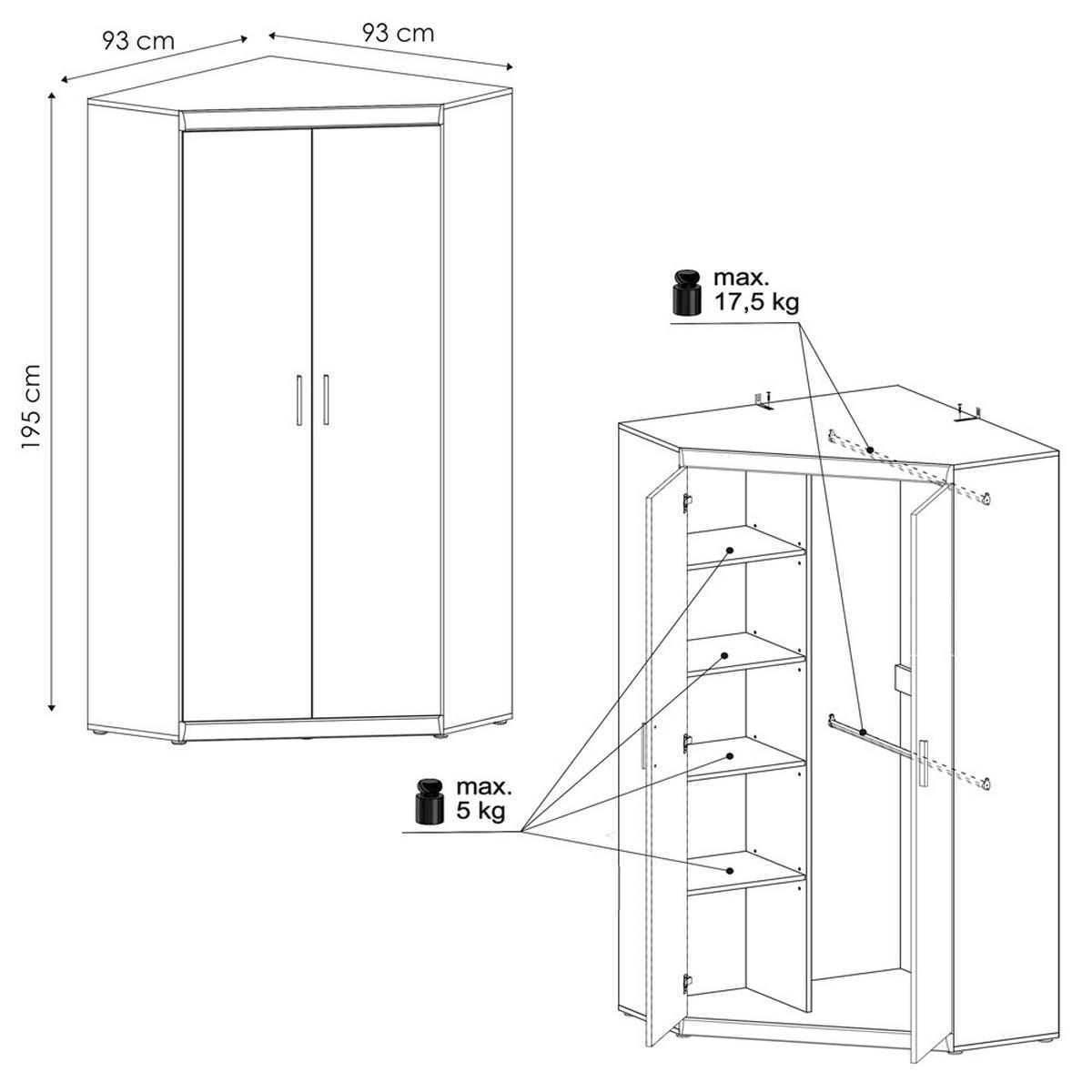 ECKSCHRANK Imperia-129 - Braun, Holzwerkstoff (93/195/93cm) - Lomado