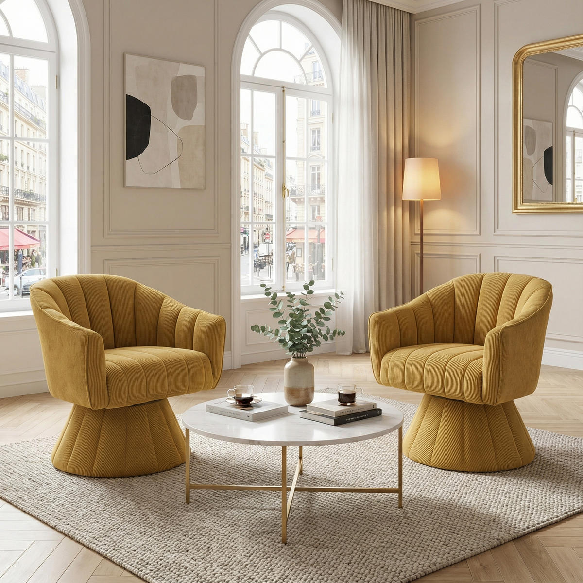 DREHSTUHL Moderner 360° Taupe mit Cord-Bezug - Taupe, Textil (70/72/66cm) - Urban Meuble