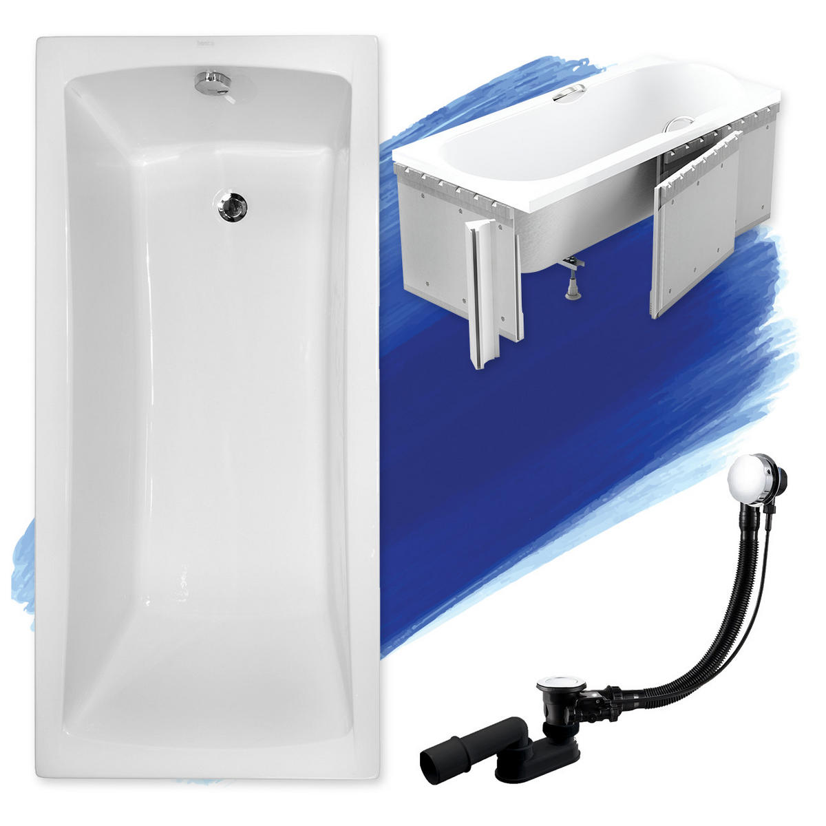 BADEWANNE Rechteck OPTIMA 140/70 mit Styro Ablauf Füße - Weiß, Kunststoff (70/53.5/140cm) - bad land